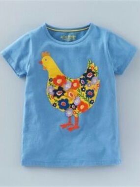 Mini Boden Chicken Appliqué Shirt Sz 7-8